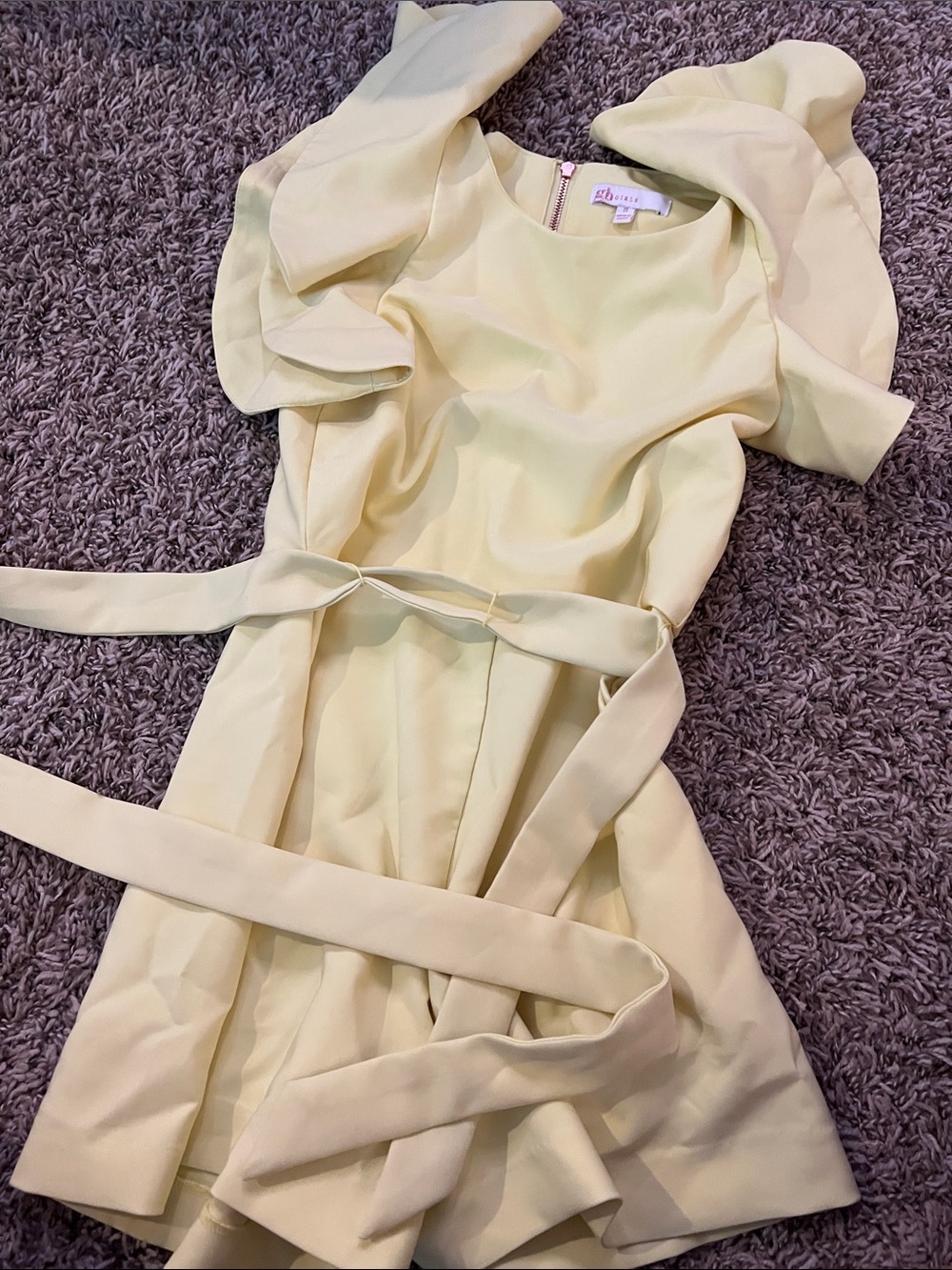 Gianni Bini Pale Yellow Ruffle Sleeve Belted Dress
